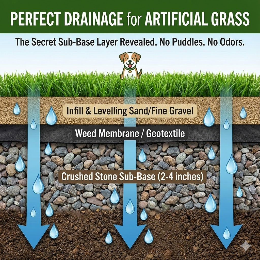 What to put under artificial grass for drainage?