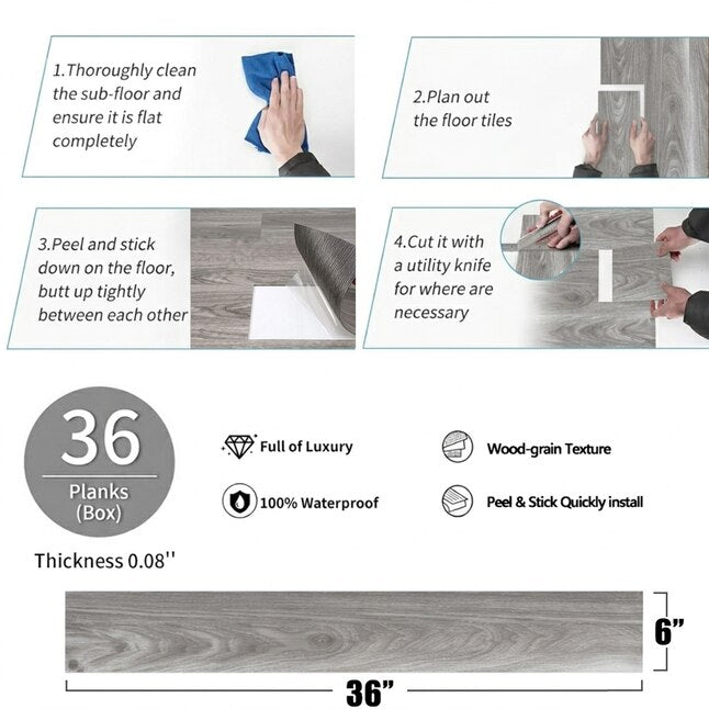 PetGrow Heather Gray Peel and Stick Vinyl Plank Flooring – 54 Sq. Ft., 36-Pack