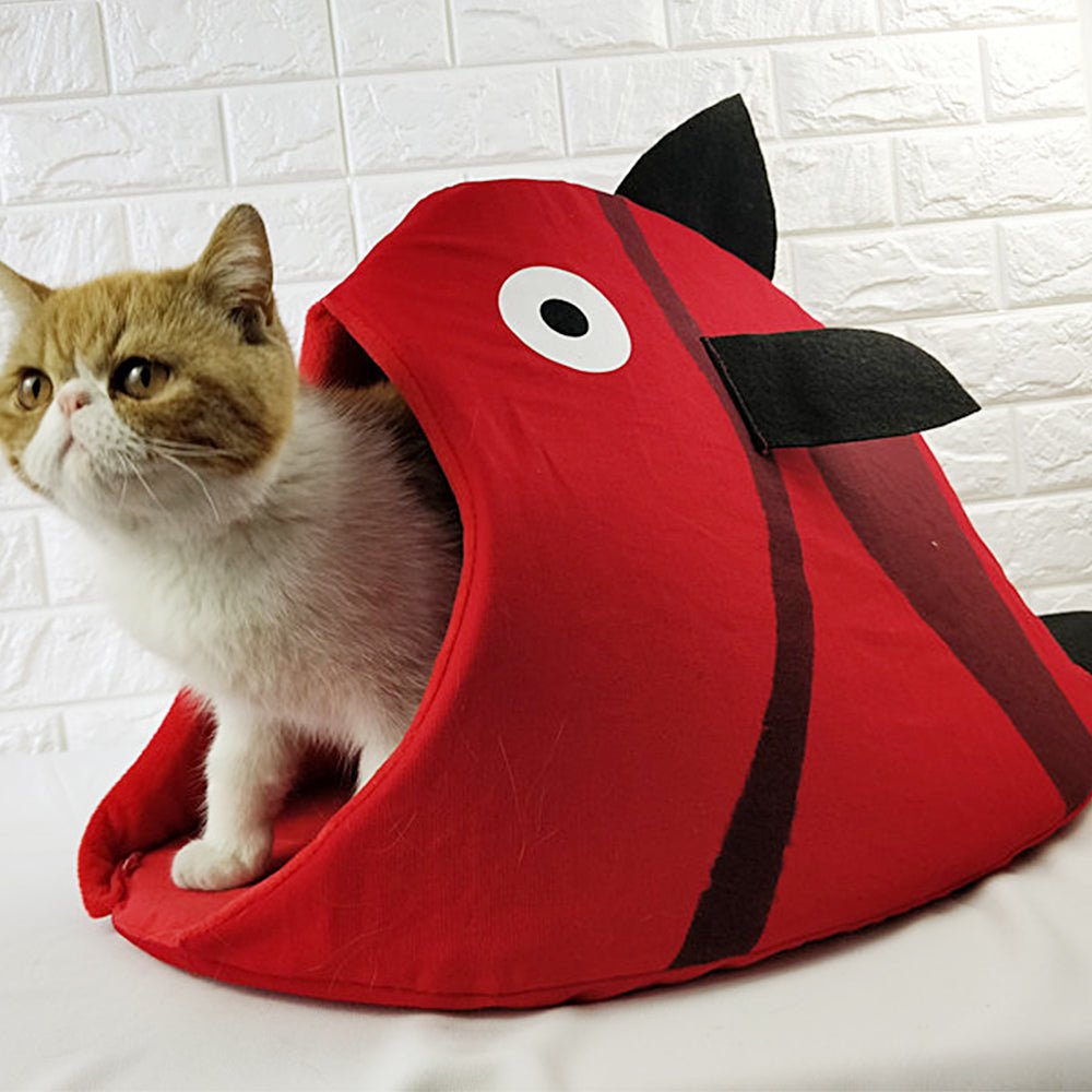 Fish Shaped Cat Bed Lancaster County Amish Print with Deep Red Head cheapest